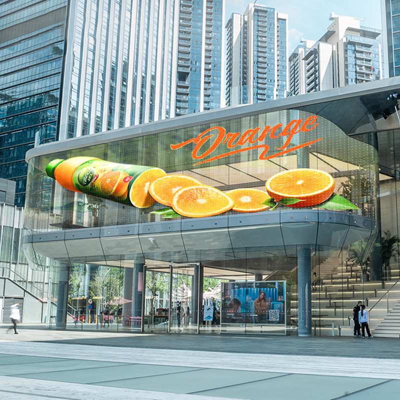 Outdoor Advertising Transparent LED Display Panel , Adhesive Super Slim LED Display
