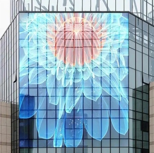 Outdoor Advertising Transparent LED Display Panel , Adhesive Super Slim LED Display