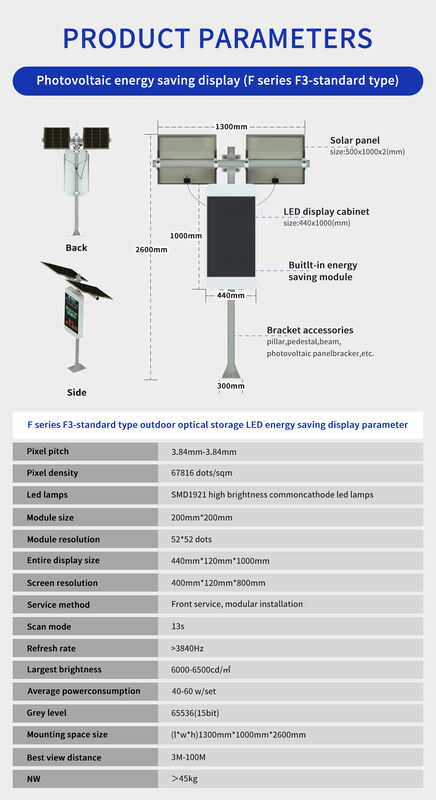 High Brightness Outdoor Solar LED Advertising Screen with 3.84mm Pixel Pitch and 6000-6500cd/㎡ Brightness
